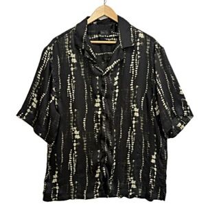 Zara Men Striped Tie Dye Short Sleeve Camp Shirt Size Large Black Button Down